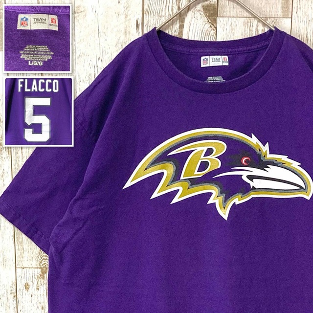 【NFL】レイブンズ ジョー・フラッコ Tシャツ アメフトL 紫 パープル メンズのトップス(Tシャツ/カットソー(半袖/袖なし))の商品写真