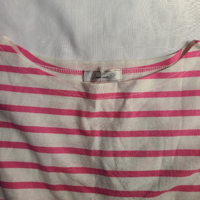 しまむら(シマムラ)の新品☆ボーダーフレンチスリーブT　ピンク　L レディースのトップス(Tシャツ(半袖/袖なし))の商品写真