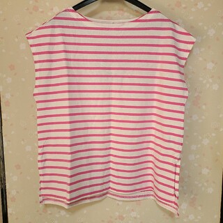 シマムラ(しまむら)の新品☆ボーダーフレンチスリーブT　ピンク　L(Tシャツ(半袖/袖なし))