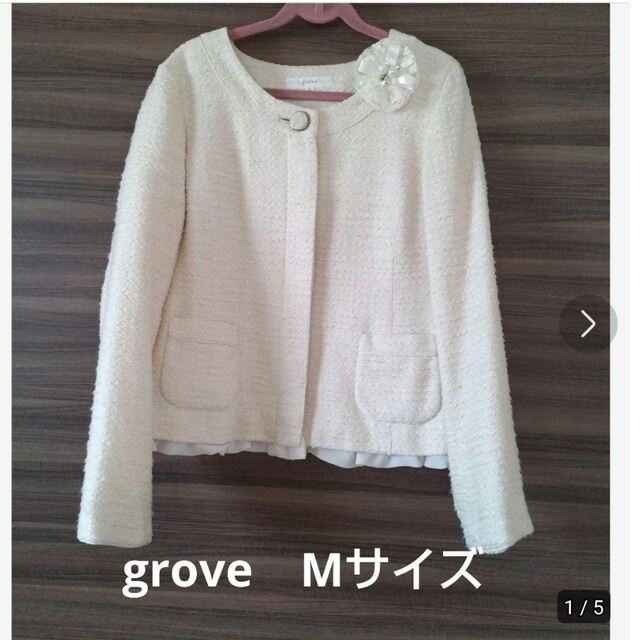 grove(グローブ)のgrove　フォーマルジャケット　Mサイズ　オフホワイト レディースのジャケット/アウター(ノーカラージャケット)の商品写真