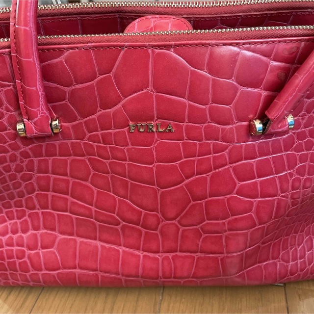 FURLA フルラ バッグ クロコ型押 レザー ハンドバッグ-