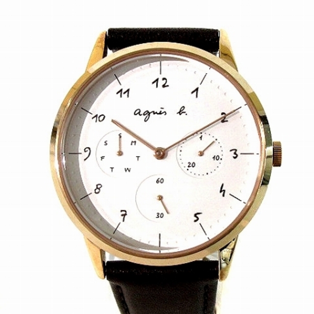 アニエスベー 腕時計 クオーツ アナログ 2針 白文字盤 ピンクゴールド