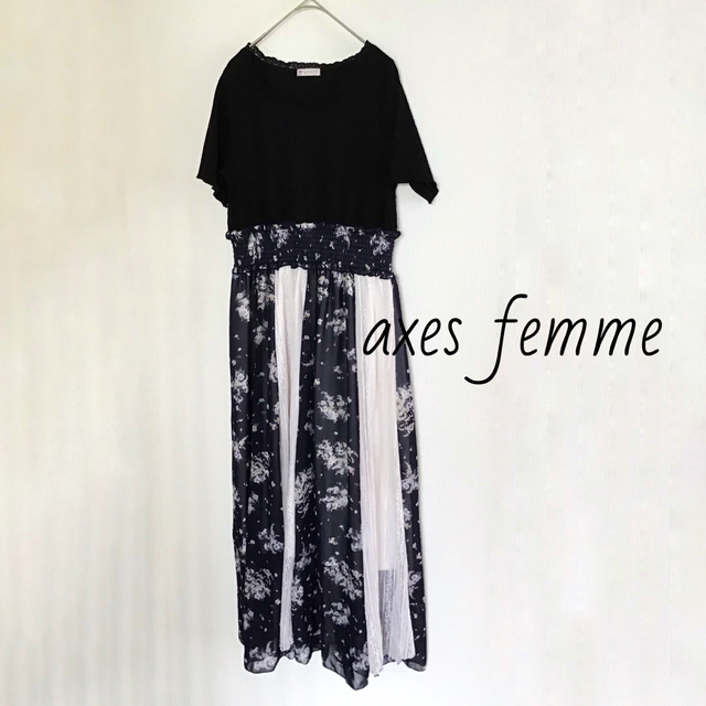 axes femme(アクシーズファム)のaxes femme 切替スカートドッキングワンピース Mサイズ / USED レディースのワンピース(ロングワンピース/マキシワンピース)の商品写真