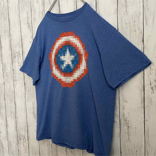 MARVEL(マーベル)のMARVEL マーベル キャプテンアメリカ ビッグロゴ 青 tシャツ US古着 メンズのトップス(Tシャツ/カットソー(半袖/袖なし))の商品写真