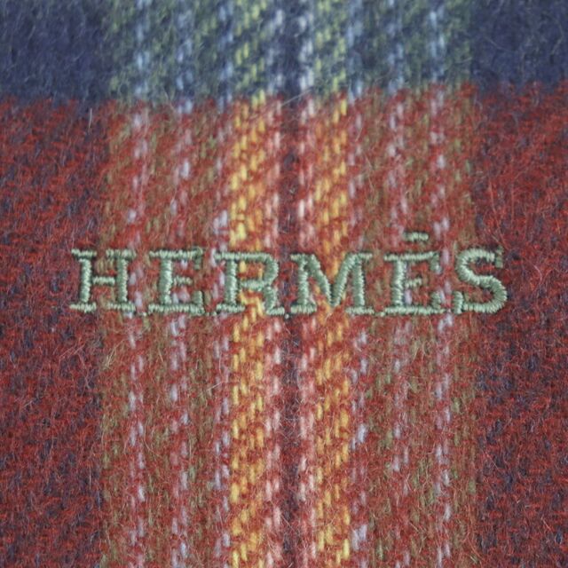 未使用品▽2021年11月購入 HERMES エルメス チェック柄 ロゴ刺繍入り