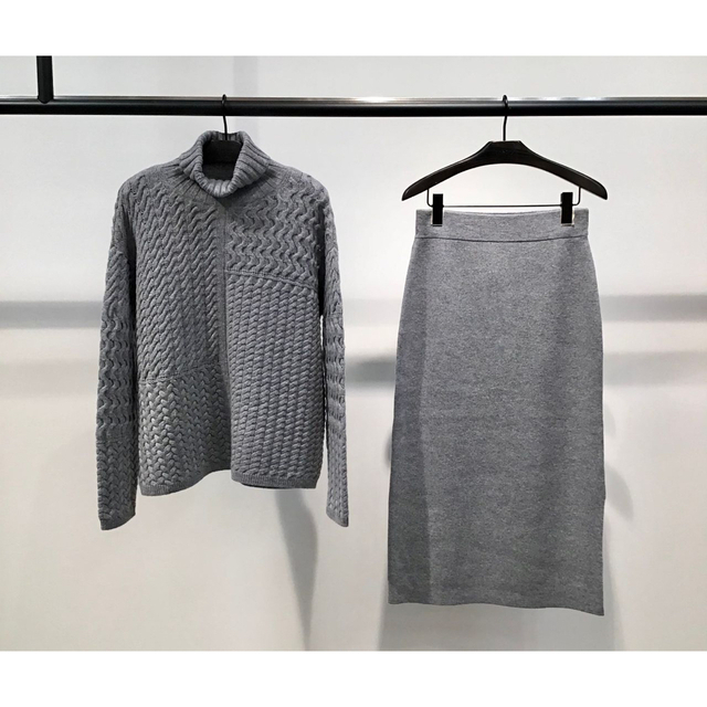 theory - theory 20AW カシミヤ混ミモレ丈ニットスカート グレー Sの+
