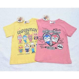 アンパンマン(アンパンマン)の新品　100cm　アンパンマン　女の子半袖Tシャツ2枚セット　ピンク×GY(Tシャツ/カットソー)