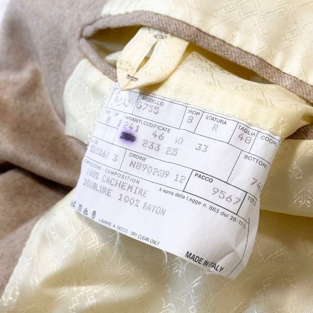 エルメス カシミヤ100% ベージュ テーラードジャケット 3B ブレザー 48
