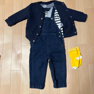 プチバトー(PETIT BATEAU)のプチバトー　トップス　オーバーオール　カーディガン　靴下12〜18m　４点セット(Tシャツ/カットソー)