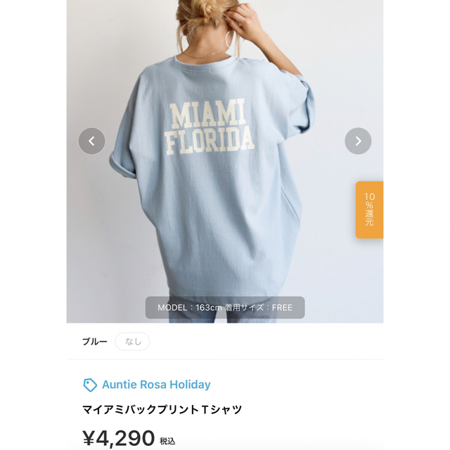 Auntie Rosa(アンティローザ)のアンティローザホリデー　水色　半袖Tシャツ　バックロゴ　バックプリント レディースのトップス(Tシャツ(半袖/袖なし))の商品写真