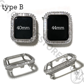アップルウォッチ 大粒 CZダイヤ 保護ケース カバー 44mm シルバー B(その他)