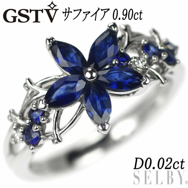 GSTV Pt950 サファイア ダイヤモンド リング 0.90ct D0.02ct フラワー