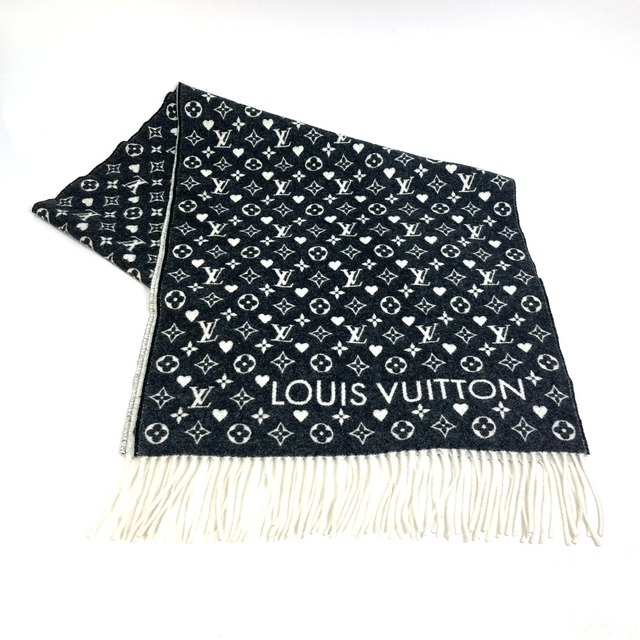 ルイヴィトン LOUIS VUITTON エシャルプ・ゲーム・オン MP2907 モノグラム ハート フリンジ マフラー カシミヤ グレー 美品