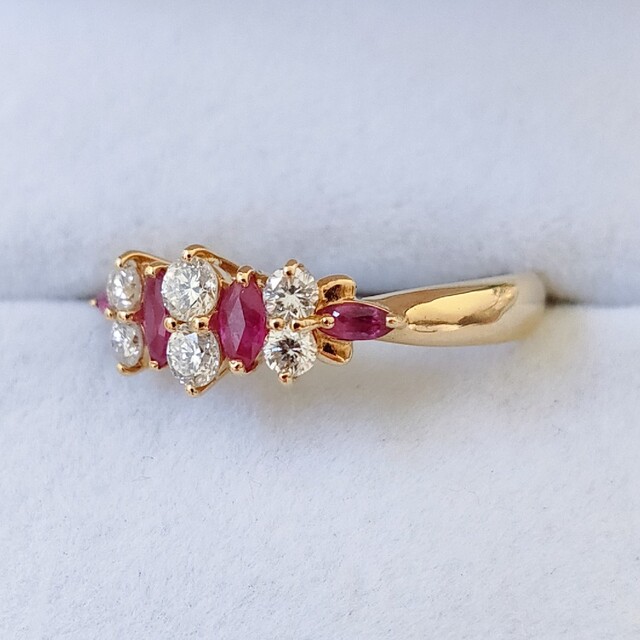ダイヤモンド×ルビー リング K18YG 0.37ct 0.35ct 3.2g 特别免费送货