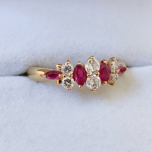 ダイヤモンド×ルビー リング K18YG 0.37ct 0.35ct 3.2g 特别免费送货