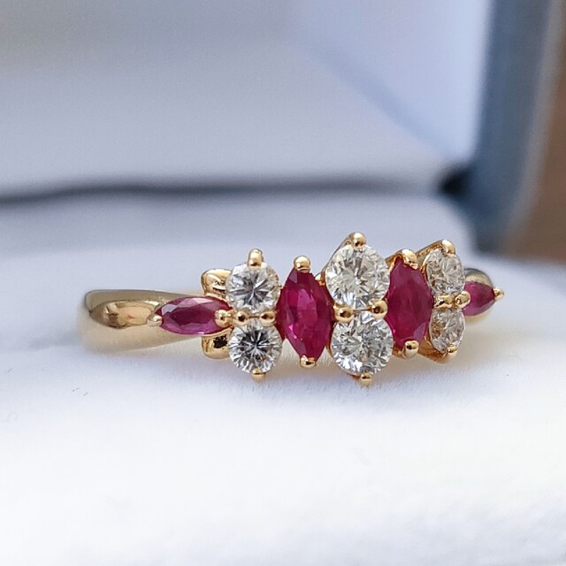 ダイヤモンド×ルビー リング K18YG 0.37ct 0.35ct 3.2g 特别免费送货