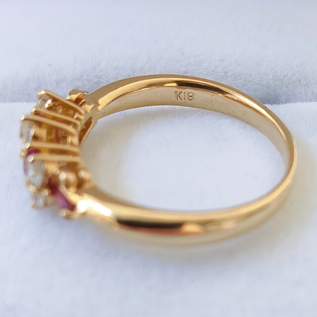 ダイヤモンド×ルビー リング K18YG 0.37ct 0.35ct 3.2g 特别免费送货