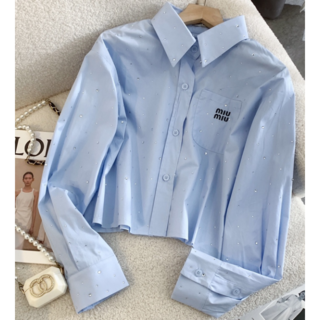日本人気超絶の ミュウミュウmiumiu襟かわいい半袖Tシャツ ミュウ