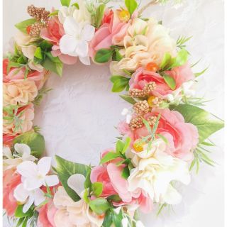 直径約30センチ♡母の日ギフトに♡オレンジカラーのナチュラルリースの