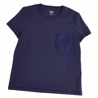 HERMES Tシャツ カットソー 半袖 総柄 ビスコース フランス製 M