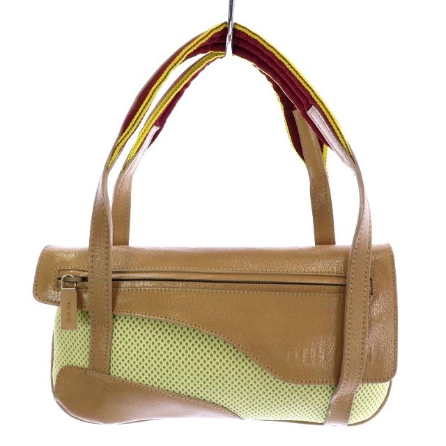 miumiu(ミュウミュウ)のミュウミュウ ハンドバッグ ミニ メッシュ 切替 レザー 黄色 ベージュ レディースのバッグ(ハンドバッグ)の商品写真