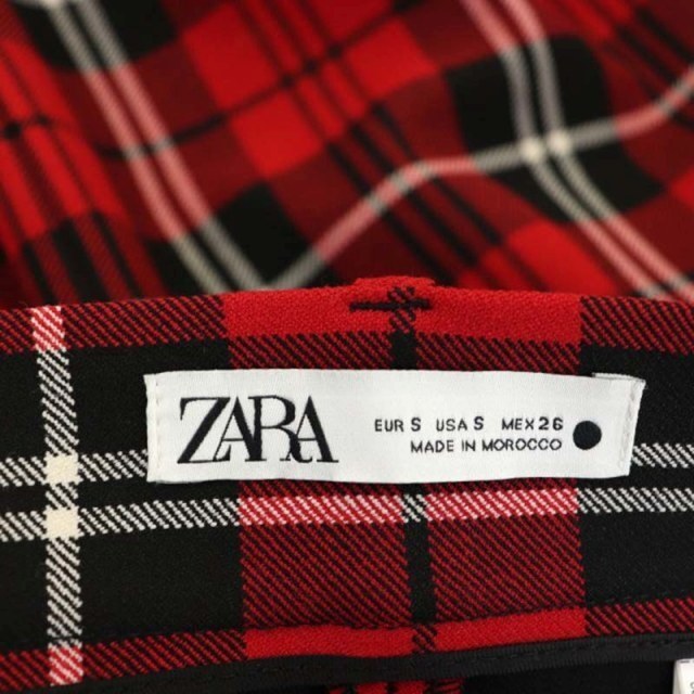 ZARA(ザラ)のザラ チェックスカート ロング タイト 前スリット USAS 赤 黒 白 レディースのスカート(ロングスカート)の商品写真