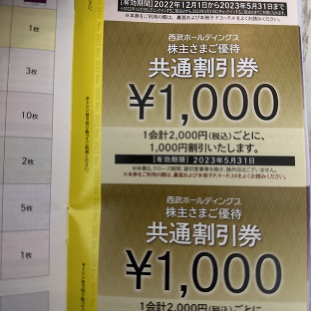 西武 株主優待 1000円共通割引券20枚 期限2023.5.31 - その他