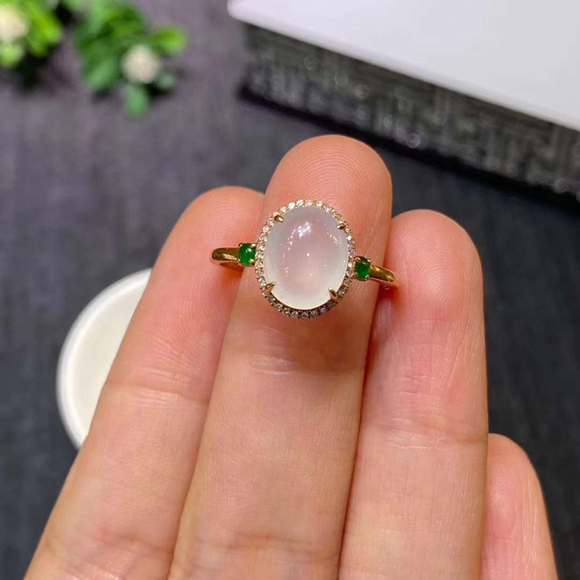 No2480 A貨 天然 氷種 翡翠 ヒスイ 本ヒスイ ダイヤモンドリング