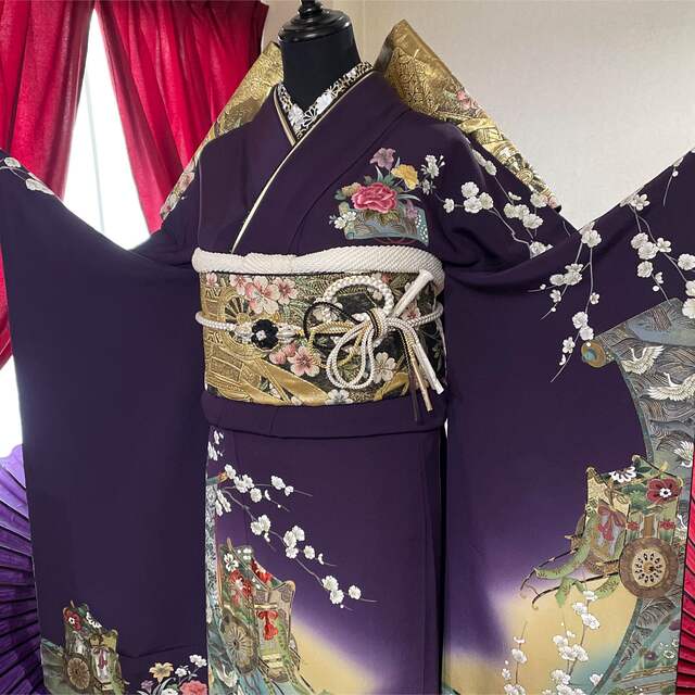 豪華絢爛振袖フルセット・古典柄・御所車飛鶴孔雀花文・金彩・作家物