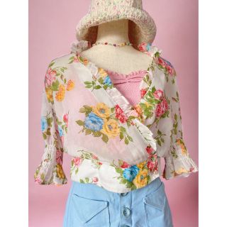 ロキエ(Lochie)のVintage 70s Germany 花柄シースルーガーゼパフスリーブブラウス(シャツ/ブラウス(半袖/袖なし))