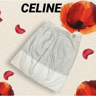 セリーヌ(celine)の極美品　CELINE セリーヌ　コットン　膝丈スカート　グレーホワイト(ひざ丈スカート)