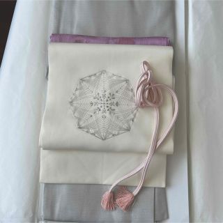 Peach様向け 名古屋帯 塩瀬 五泉 銀刺繍 白地 成謙 色無地 小紋 紬