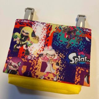 移動ポケット　ハンドメイド　スプラトゥーン　イエロー（クリップ付き）(外出用品)