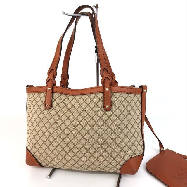 GUCCI グッチ ディアマンテ レザー トートバッグ ポーチ ベージュ-