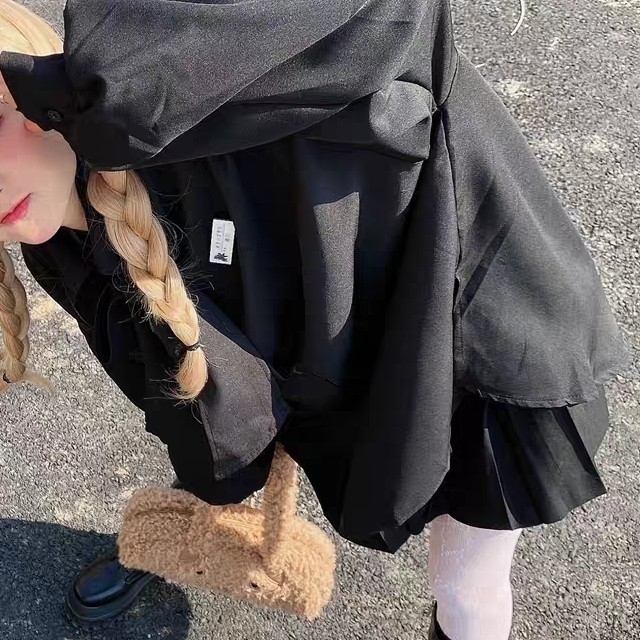 Ⅾ③4 ロック クール 無地 黒 シャツ シンプル 着心地 ブラック ロング ゆ レディースのトップス(シャツ/ブラウス(長袖/七分))の商品写真