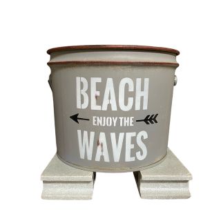 81 ハンドメイドリメイク缶 BEACH WAVES 鉢入れ プランター リメ缶(プランター)