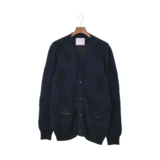 サカイ(sacai)のsacai サカイ カーディガン 2(M位) 紺x黒(総柄) 【古着】【中古】(カーディガン)