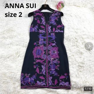 アナスイ(ANNA SUI)の【ANNA SUI】アナスイ（2）ワンピース　薄手　ノースリーブ　総柄(ミニワンピース)