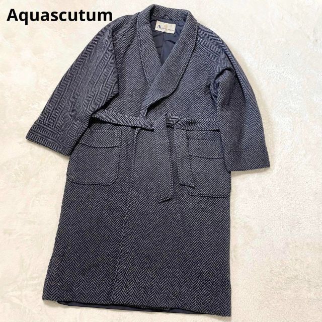 アクアスキュータム ヘリンボーン ウールカシミヤ ガウンコート ベルト
