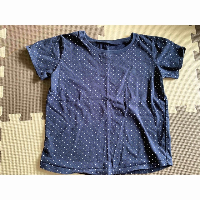 MUJI (無印良品)(ムジルシリョウヒン)の無印良品　良品計画　トップス　Tシャツ　ボーダー　ドット　ネイビー120 130 キッズ/ベビー/マタニティのキッズ服女の子用(90cm~)(Tシャツ/カットソー)の商品写真