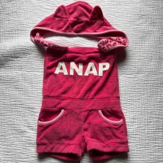 アナップキッズ(ANAP Kids)のANAPフード付きオフショルダーオールインワン　90センチ　女の子(ワンピース)