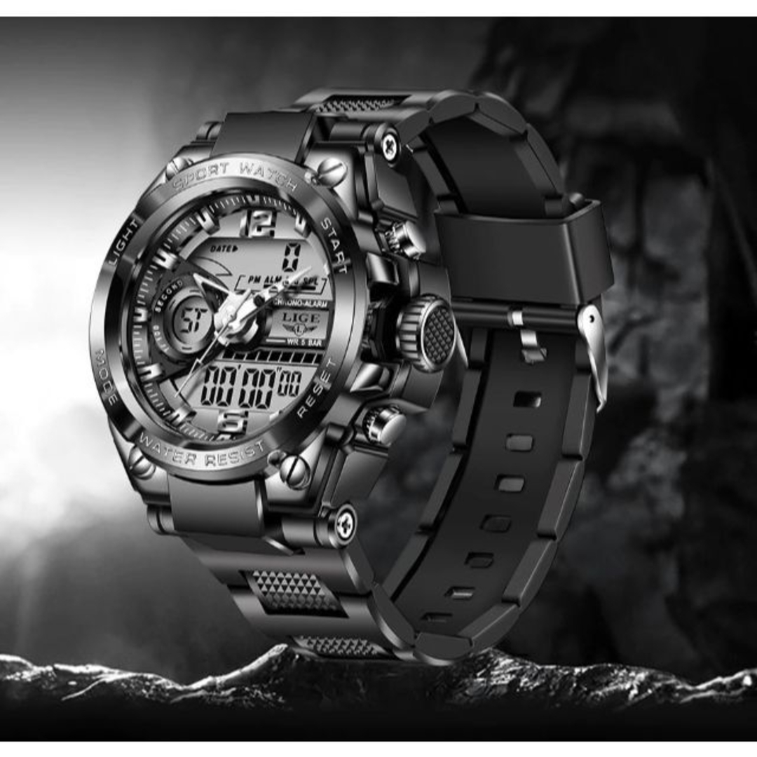 ◇新品◇　メンズ　スポーツウォッチ　ダイバー　防水　クロノグラフ　発光　ブラック メンズの時計(腕時計(デジタル))の商品写真
