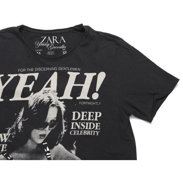 ZARA(ザラ)の美品★ZARA ザラ★ピクチャーデザインクルーネック半袖TシャツM★ブラック黒 メンズのトップス(Tシャツ/カットソー(半袖/袖なし))の商品写真