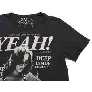 ザラ(ZARA)の美品★ZARA ザラ★ピクチャーデザインクルーネック半袖TシャツM★ブラック黒(Tシャツ/カットソー(半袖/袖なし))