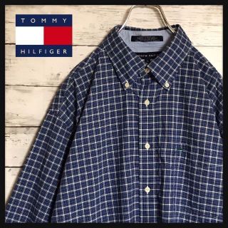 トミーヒルフィガー(TOMMY HILFIGER)の【美品】トミーヒルフィガー☆刺繍ロゴ入りチェックシャツ　人気Ｌサイズ　A308(シャツ)