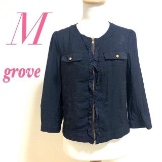 グローブ(grove)のgroveグローブ ジャケット ノーカラー フリル(ノーカラージャケット)