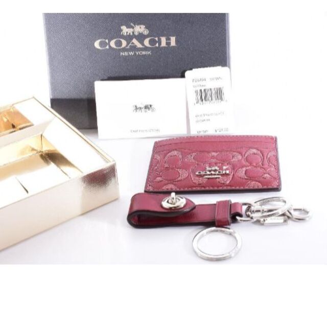 COACH(コーチ)のコーチ 新品♡名刺入れ＆キーホルダー シグネチャーC ラメ ギフトボックス 高級 レディースのファッション小物(名刺入れ/定期入れ)の商品写真