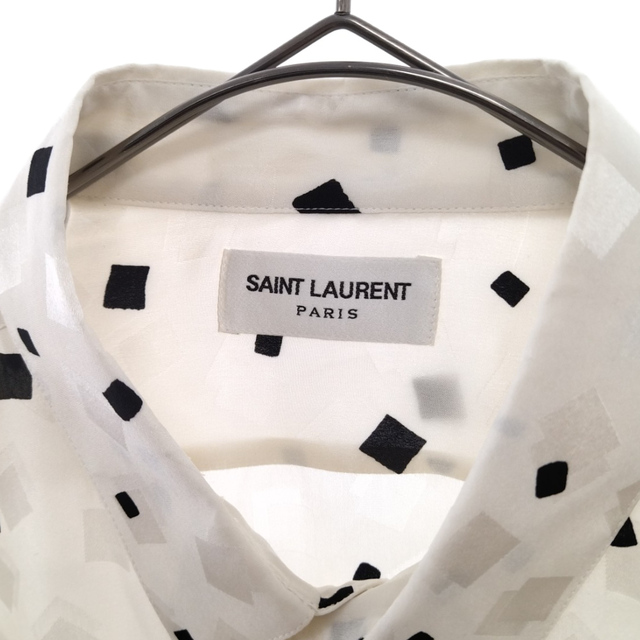 SAINT LAURENT PARIS サンローランパリ スクエアパターン シルク 長袖シャツ ホワイト 564172