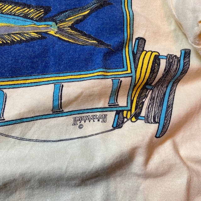 Hanes(ヘインズ)の80s Hanes ヘインズ ポケtシャツ USA製 ライトイエロー M 魚柄 メンズのトップス(Tシャツ/カットソー(半袖/袖なし))の商品写真