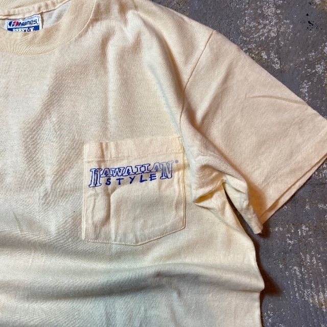 Hanes(ヘインズ)の80s Hanes ヘインズ ポケtシャツ USA製 ライトイエロー M 魚柄 メンズのトップス(Tシャツ/カットソー(半袖/袖なし))の商品写真